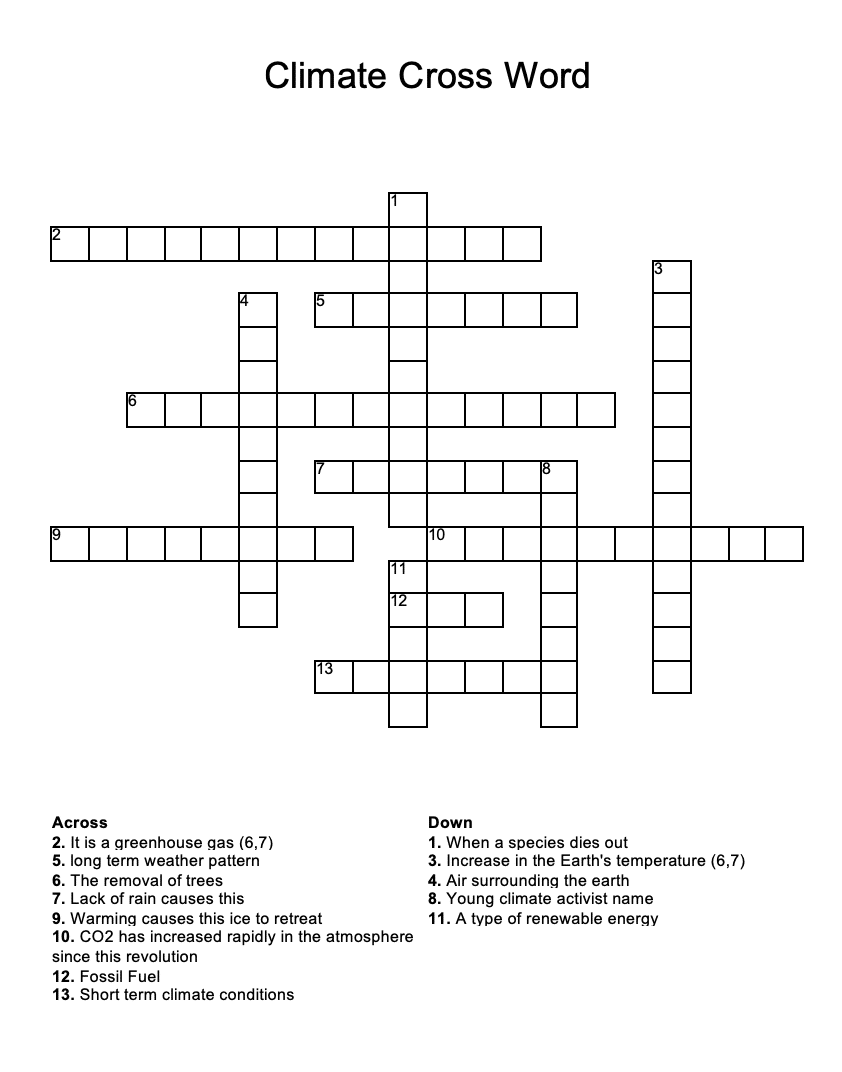 Climate Wise Crossword 1 Climate Wise